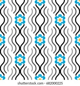 Seamless geometric pattern with flowers. Vector art.
