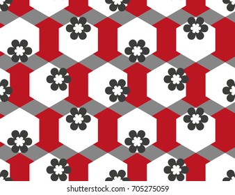 Seamless geometric pattern with flowers. Vector art.