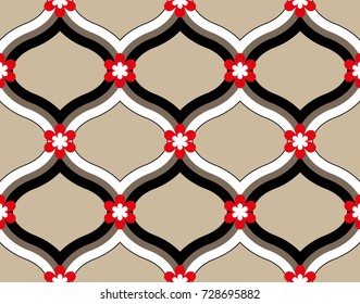 Seamless geometric pattern with flowers. Vector art.
