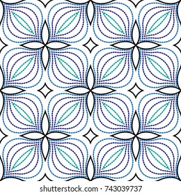 Seamless geometric pattern with flowers. Vector art.
