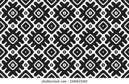 Seamless geometric pattern in folk style. Ethnic vintage background in black and white. Vector illustration.
