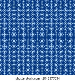 seamless geometric pattern in the form of a mesh ornament in blue and white tones for prints on fabrics, clothing, packaging and for interior decoration