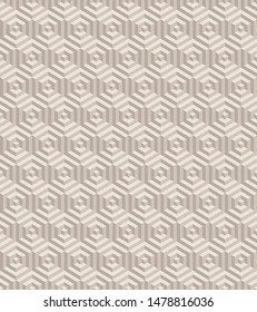 Seamless geometric pattern formed of beige hexagons. 3D imitation. Swatch is included in vector file. 