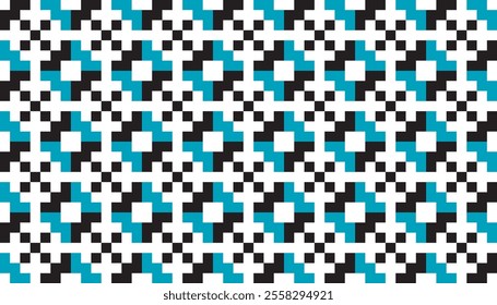 Seamless geometric pattern forming an ethnic woven combination of blue, black and white. Perfect for printing, design and textiles