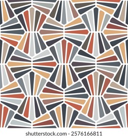 Seamless geometric pattern with a fractal mosaic design of multicolored geometric elements on a white background. Contemporary retro style. Abstract vector illustration.