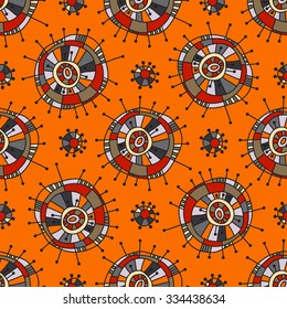 Seamless geometric pattern. Funky colorful circles abstract shapes drawn by hand. Ornament for design background, wallpaper, packing, fabrics, textiles.