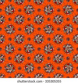 Seamless geometric pattern. Funky colorful circles abstract shapes drawn by hand. Ornament for design background, wallpaper, packing, fabrics, textiles.