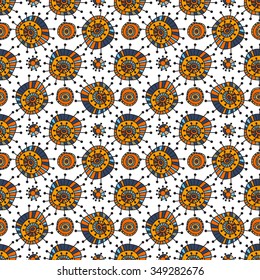 Seamless geometric pattern. Funky colorful circles abstract shapes drawn by hand. Ornament for design background, wallpaper, packing, fabrics, textiles.