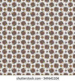 Seamless geometric pattern. Funky colorful circles abstract shapes drawn by hand. Ornament for design background, wallpaper, packing, fabrics, textiles.
