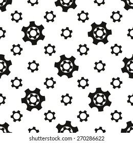 Seamless geometric pattern with gears. Black and white.