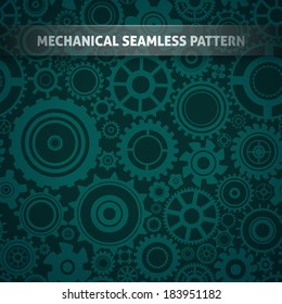 Seamless geometric pattern with gears, mechanical background, engineering design