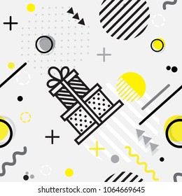 Seamless geometric pattern with Gift, vector illustration with line elements and abstract geometric figures. Design backgrounds for wallpaper