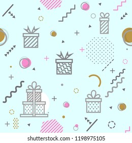 Seamless geometric pattern with Gift, vector illustration with line elements and abstract geometric figures. Design backgrounds for wallpaper