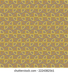 Patrón geométrico sin foco con círculos dorados sobre fondo beige oscuro. Impresión de vectores para fondo de tela
