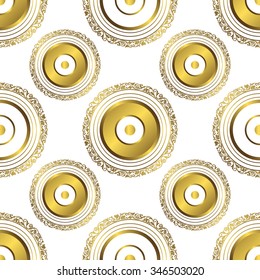 Seamless geometric pattern with gold circles and rings, vector EPS 10