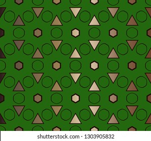 Seamless  geometric  pattern. With gold color line ornament.  Raster  illustration.  Abstract geometric illustration. Colorful mosaic texture, Modern solution for finishing the rooms with metal mosaic