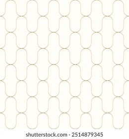 Padrão geométrico contínuo com linha de curva de ouro e ilustração de vetor de forma oval.