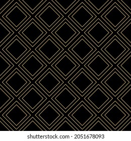 Nahtloses geometrisches Muster mit goldenem diagonalem Quadrat auf schwarzem Hintergrund. Abstrakter Luxus-Weihnachten Farbe Vektordruck. Luxuriöses kreatives Print-Design für Einladung, Geschenkgutschein, Gutschein, Karte.