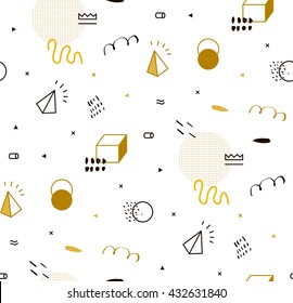 Seamless geometric pattern gold for fashion and wallpaper. Memphis style for fashion. The pattern can be used for invitations, fabric, cover, wallpaper.