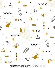 Seamless geometric pattern gold for fashion and wallpaper. Memphis style for fashion. The pattern can be used for invitations, fabric, cover, wallpaper.