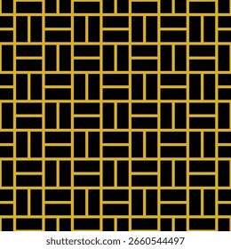 Seamless Geometric Pattern with Gold Lines on Black Background – Vector Design for Wallpaper, Tiles, and Fabric