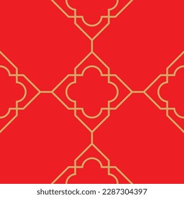 Seamless geometric pattern. Gold on red