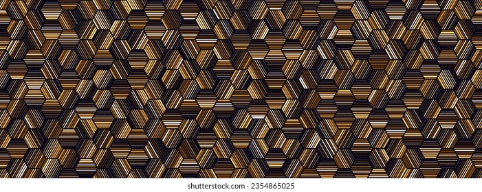 Seamless geometric pattern with golden hexagonal lines. Abstract vector background