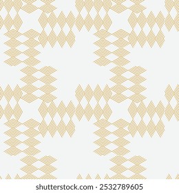 Patrón geométrico sin fisuras. Líneas doradas sobre fondo blanco. Textura con rombo y nodos. Vector Abstractas EPS8 ilustración. Ilustración vectorial
