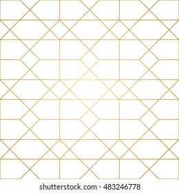 Seamless geometric pattern. Golden lines on white background. Texture with rhombus and nodes. Abstract vector eps8 illustration.