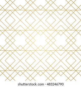 Seamless geometric pattern. Golden lines on white background. Texture with rhombus and nodes. Abstract vector eps8 illustration.