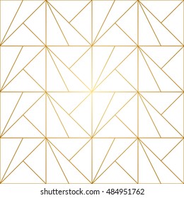 Seamless geometric pattern with golden lines on white background. Endless texture of triangles and nodes. Abstract vector eps8 illustration.