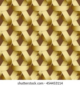 Seamless geometric pattern with golden  ribbons texture.  Modern monochrome background.
