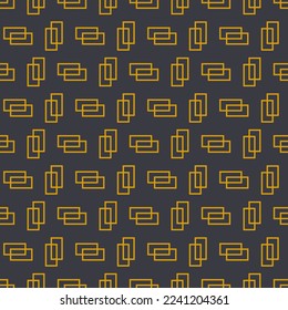 Seamless geometric pattern with golden symbols on dark blue background in art deco style. Vector print for fabric background