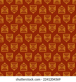 Seamless geometric pattern with golden symbols on dark red background in art deco style. Vector print for fabric background