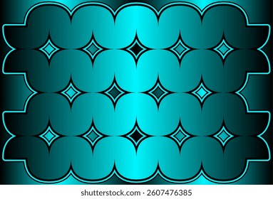 seamless geometric pattern. Gradient Teal and Black Pattern with Diamond Motifs. Teal and Black Gradient Sinuous Wave with Diamond Inserts