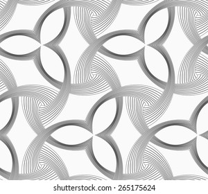 Seamless geometric pattern. Gray abstract geometrical design. Flat monochrome design.Monochrome three pedal flowers with striped triangles.