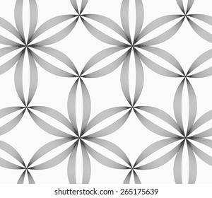 Seamless geometric pattern. Gray abstract geometrical design. Flat monochrome design.Monochrome slim gray striped six pedal flowers.