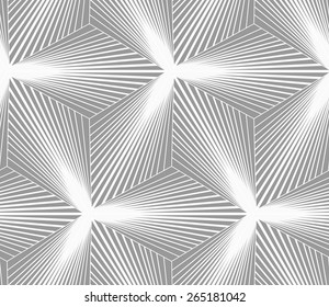 Seamless geometric pattern. Gray abstract geometrical design. Flat monochrome design.Monochrome gradually striped three ray stars.
