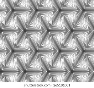 Seamless geometric pattern. Gray abstract geometrical design. Flat monochrome design.Monochrome hatched three pedal flowers small.