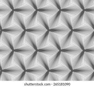 Seamless geometric pattern. Gray abstract geometrical design. Flat monochrome design.Monochrome gradually striped black three ray stars.