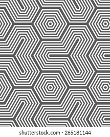 Seamless geometric pattern. Gray abstract geometrical design. Flat monochrome design.Monochrome hexagons and tetrapods.