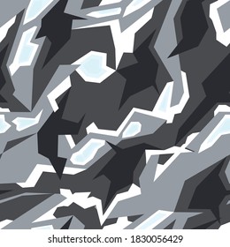 
Seamless geometric pattern of gray and dark shapes. Camo Racing background on vinyl and decal. Hipster print