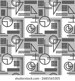 Patrón geométrico sin fisuras en gris monocromo. Diseño de Vector plano ideal como fondo moderno para impresión, embalaje, textiles, Fondo de pantalla, Diseño web.