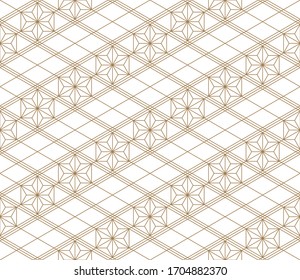 Seamless geometric pattern, great design for any purpose.Pattern background vector.Thin lines.Gold and white.Japanese style Kumiko.