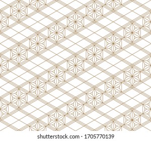 Seamless geometric pattern, great design for any purpose.Pattern background vector.Thin lines.Gold and white.Japanese style Kumiko.