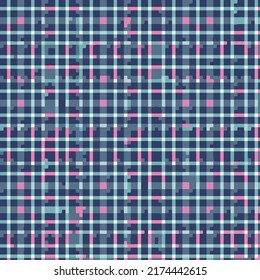 Seamless geometric pattern with green, blue and pink colorful checked background.