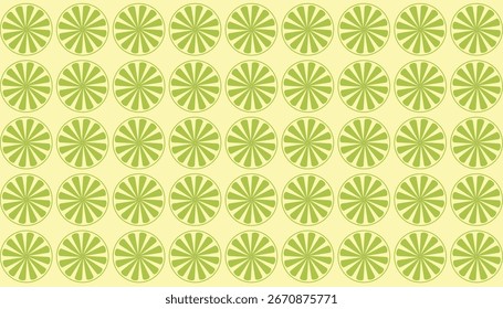 Seamless geometric pattern with green circular floral shapes on a light yellow background. Perfect for textiles.