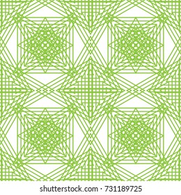 Seamless geometric pattern in green color made of thin flat trendy linear style lines. Inspired of banknote, money design, currency, note, check or cheque, ticket, reward. Watermark security. Vector. 