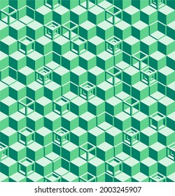 Seamless geometric pattern with green colored cubes