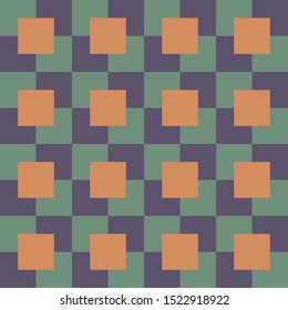 Seamless geometric pattern of Green, orange and gray squares